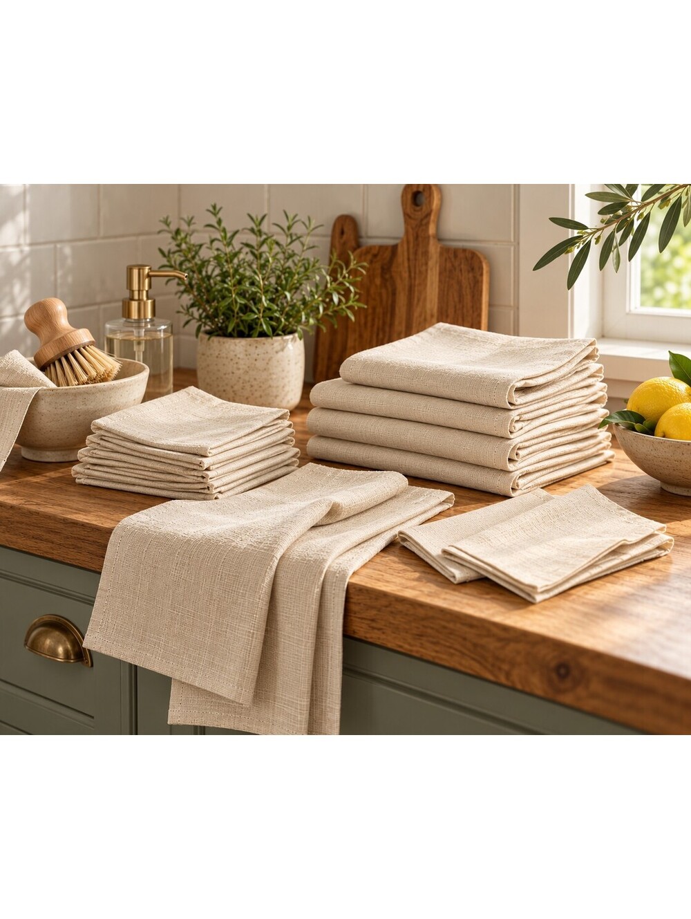 Premium Hemp Kitchen Linens – Nat Beige 26 Pieces | Tea Towels, Napkins & Cloths